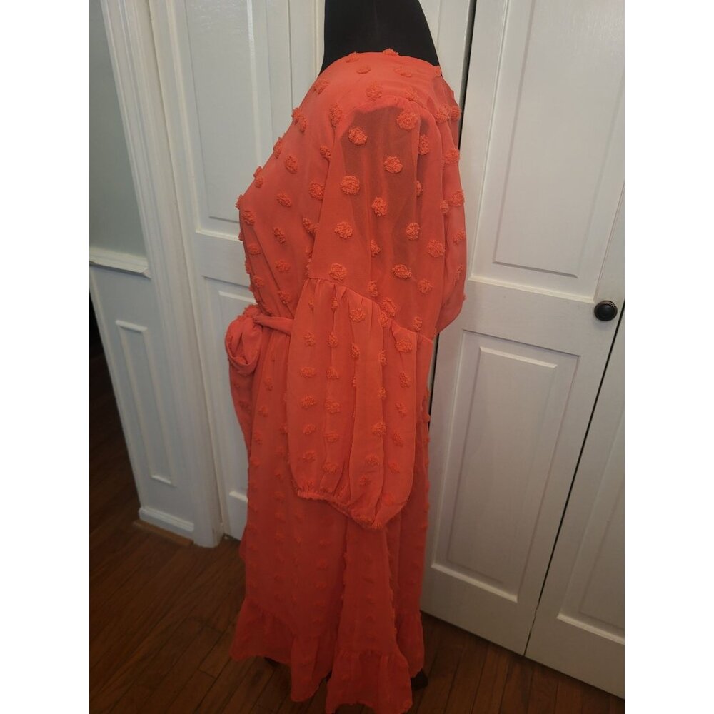 Coral Sheer Clip Dot Tiered Midi Dress Elastic Waist Cato L Boho Spring Easter - Picture 6 of 7